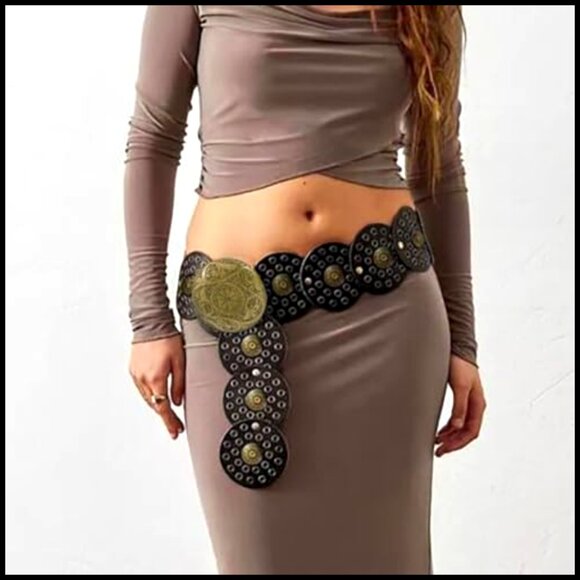 Wide Disc Belt Western Boho Concho PU Leather Adjustable Waist Belt main image 4